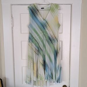 Komarov Mini Dress Lg/XL Pleated Crinkle Multicolor Textured V Neck. Item #4107